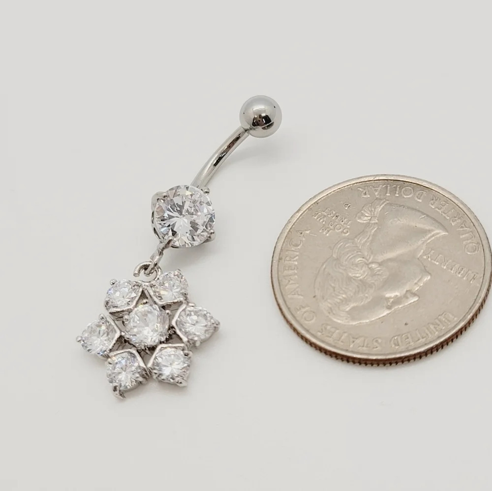 New Sterling Silver CZ Belly Button Navel Ring